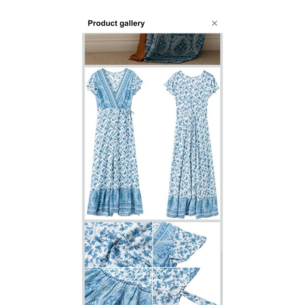R.Vivimos Blue Floral Paisley Boho Maxi Dress XL Short Sleeve Wrap V-Neck Gown